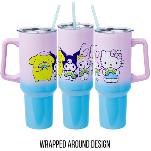 Silver Buffalo Sanrio Hello Kitty And Friends Featuring My Melody, Kuromi, And Pompompurin Rainbow Ombre Stainless Steel Tumbler