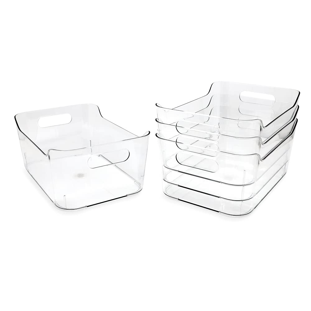 Isaac Jacobs 4-Pack Small Clear Storage Bins (9.4    X 6.7    X 4.1   ) W/ Handles, Plastic Box Set, Home, Office, Fridge, Freez