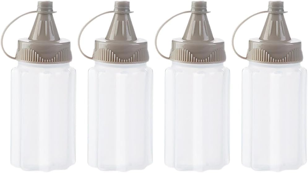 4Pcs White Plastic Squeeze Condiment Bottles, Ketchup Honey Bottle, Salad Dressing Container for Lunch, BBQ, Mini Sauce Jam Sque