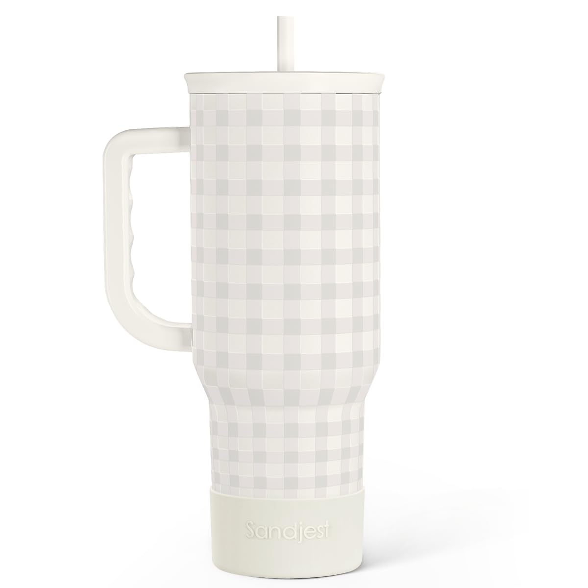 Grey Gingham 40oz Slider Tumbler with Handle and Straw - Insulated Stainless Steel Travel Coffee Mug for Women Girls, Gift for B