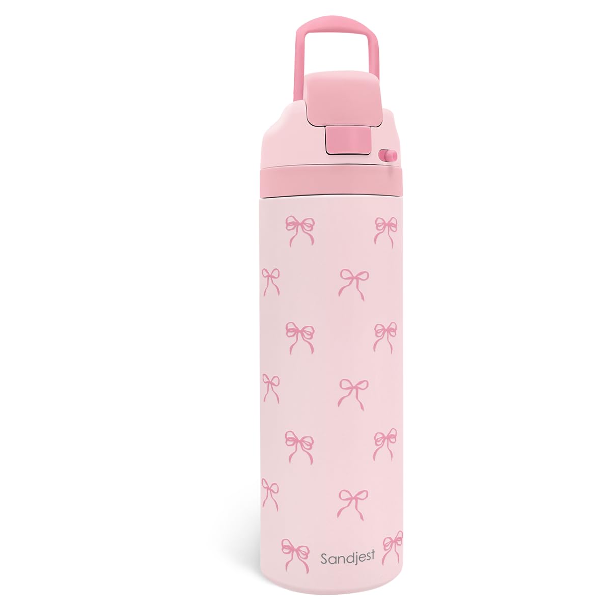 Pink Bow Insulated Stainless Steel Water Bottle with Straw for Sports and Travel 24 Ounces for Women Girls Friends Teens Birthda