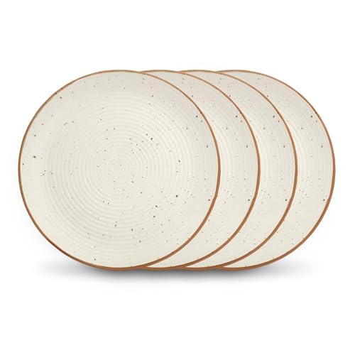 Miah Decor Ceramic Quarter Plates Snack Plates Set Of 4 Handcrafted Stoneware Off-White With Brown Rim & Grains Serving Platter 