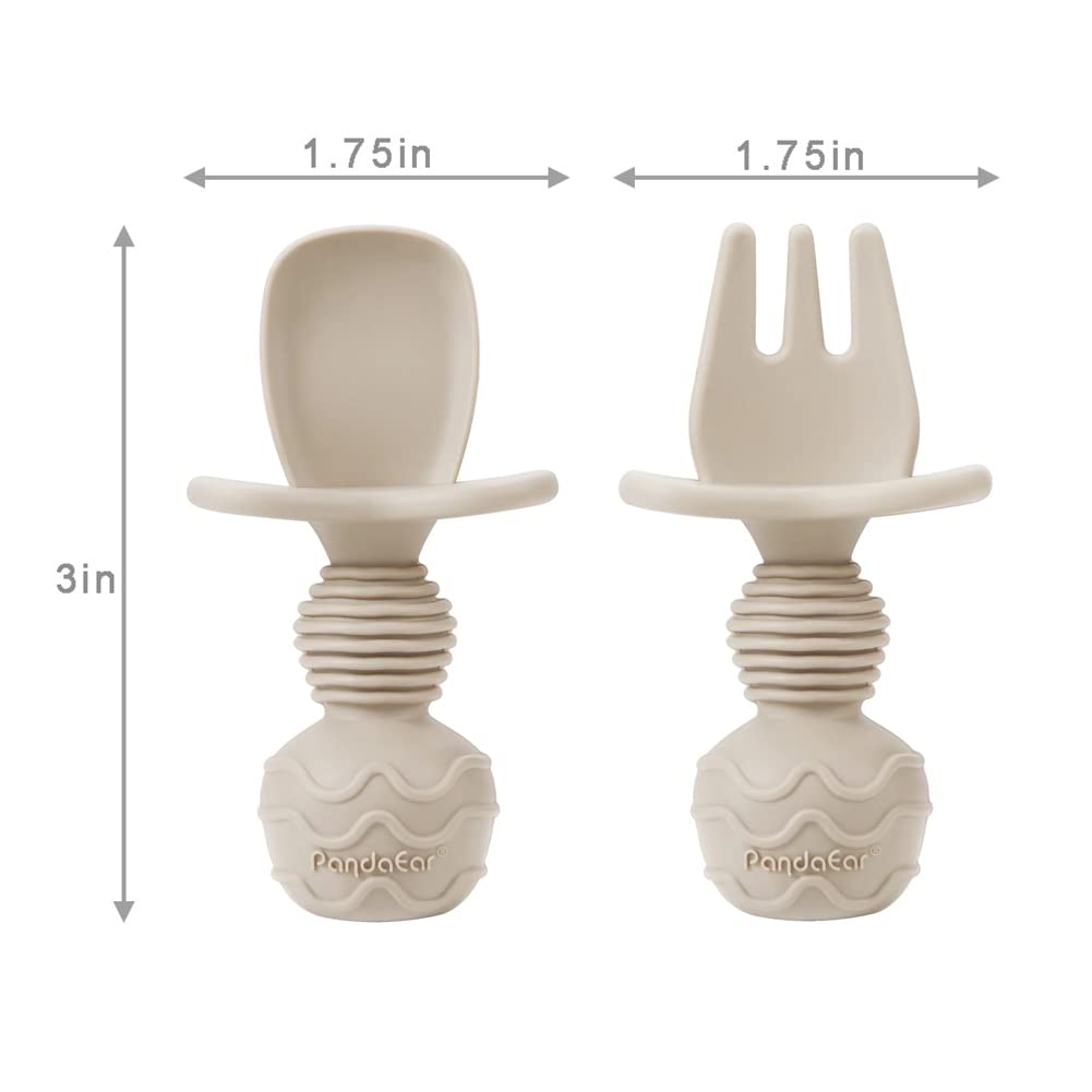 Pandaear (4 Pack) Silicone Baby Led Weaning Spoon Fork| First Training Self Feeding Utensils Set| Anti-Choke Silverware Eating S