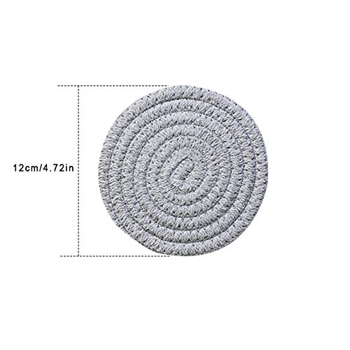 Gracelife 6Pcs Cup Mat Pure Cotton Thread Weave Round Drink Hot Pads Mats Set Absorbent Scald-Proof Drink Coasters (Light Gray)
