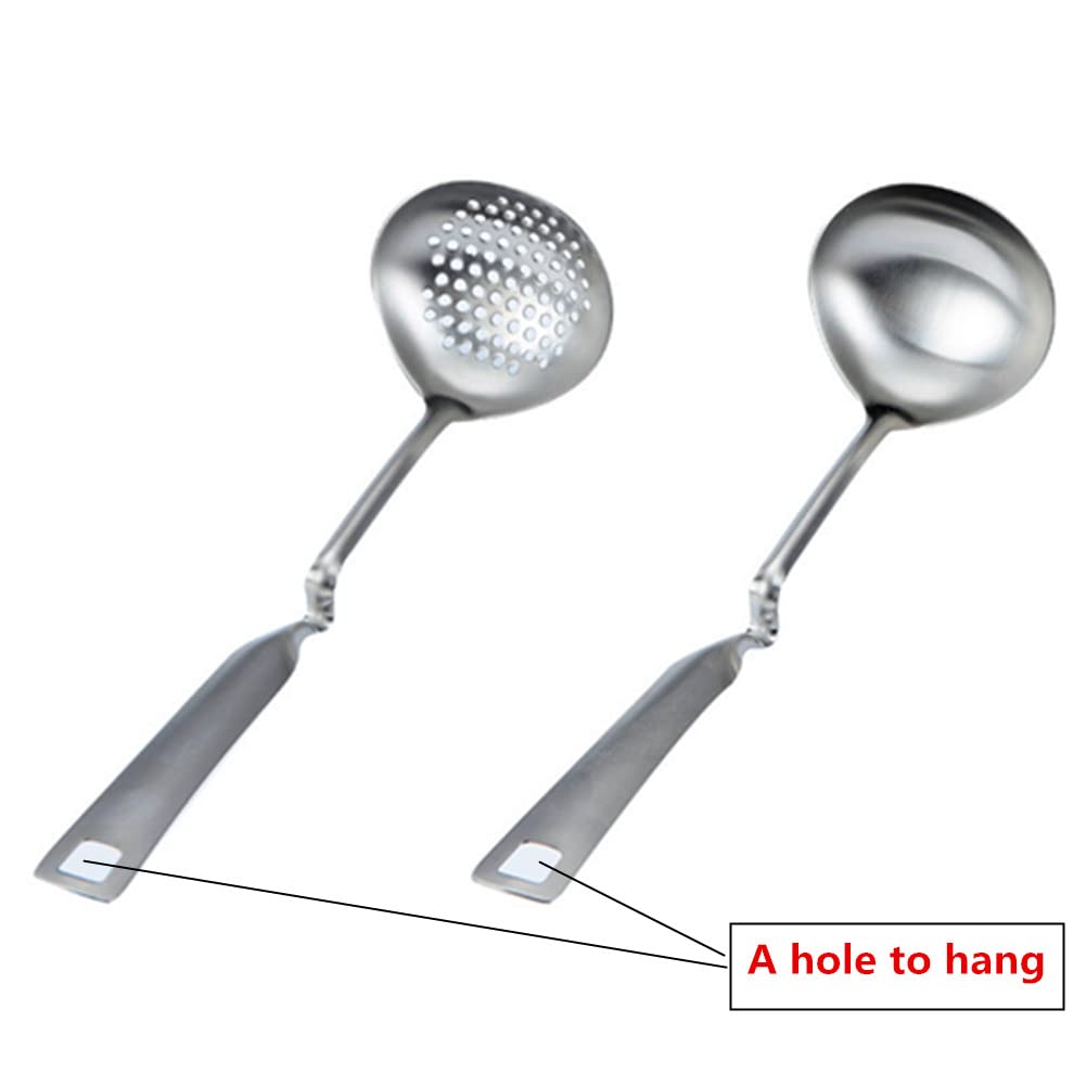 2 Pack Hot Pot Soup Ladle Spoon Slotted Spoons With S Shape Hanging Handle, 304 Stainless Steel Skimmer Spoon Ladles Strainer Fo