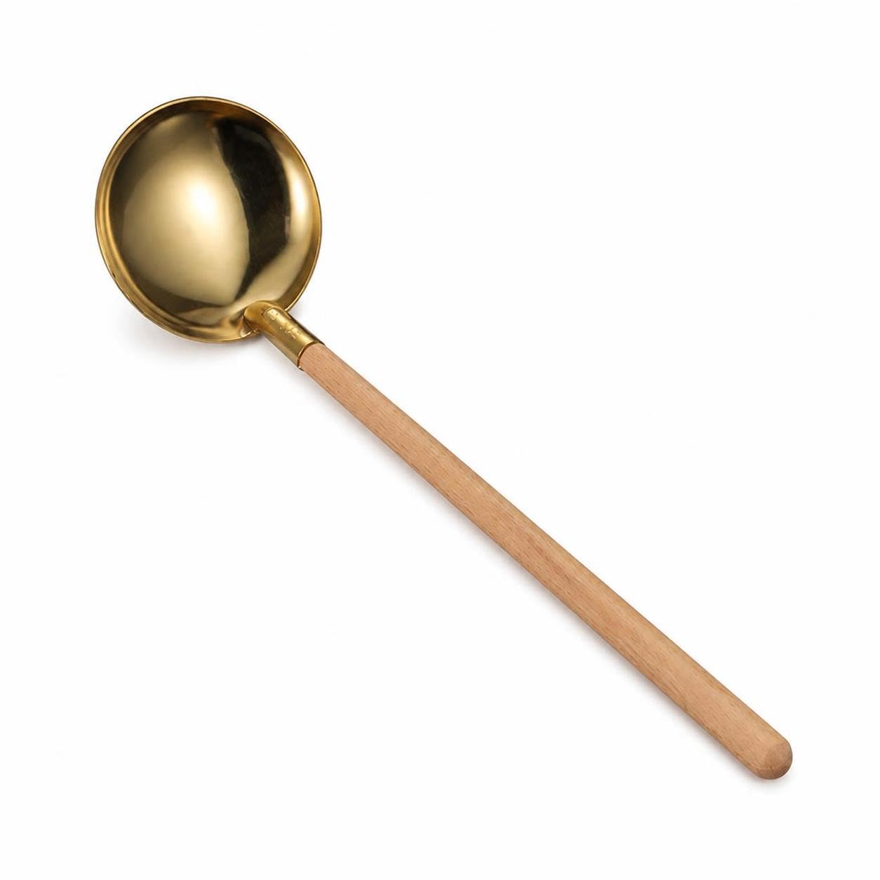 Hot Pot Ladle, Stainless Steel and Wood, Gold Soup Ladle