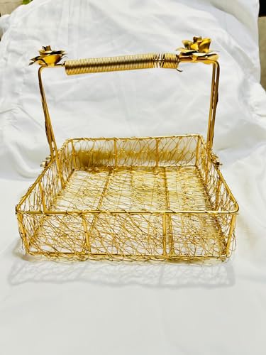 Design Magnifique Metal Mesh Wire Square Hamper Shagun Basket/Tray Platter For Packing & Serving Fruits, Sweets & Gifts (8 Inch)
