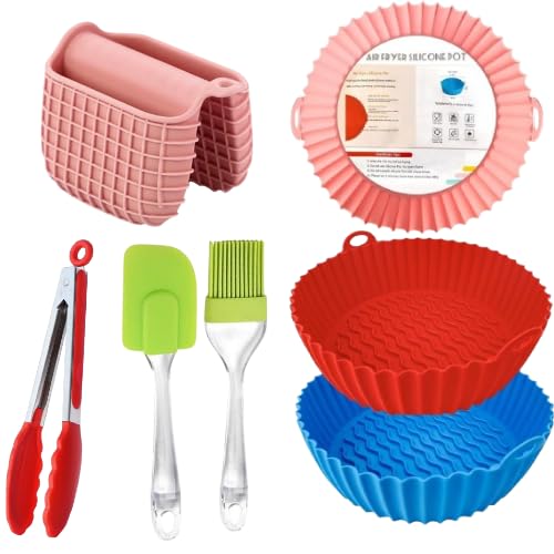 Minitul Round Air Fryer Package  7 Pack Air Fryer Liners & Accessories  8.5 Inch (59 Qt) Food Grade BpaFree Reusable Silicon
