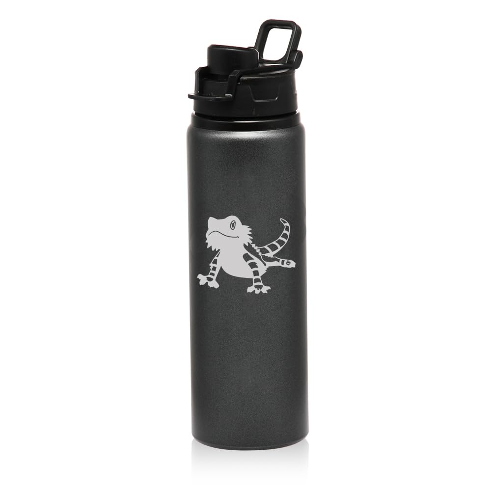 25 oz Water Bottle Sports Travel Mug Gift Bearded Dragon Lizard (Charcoal)