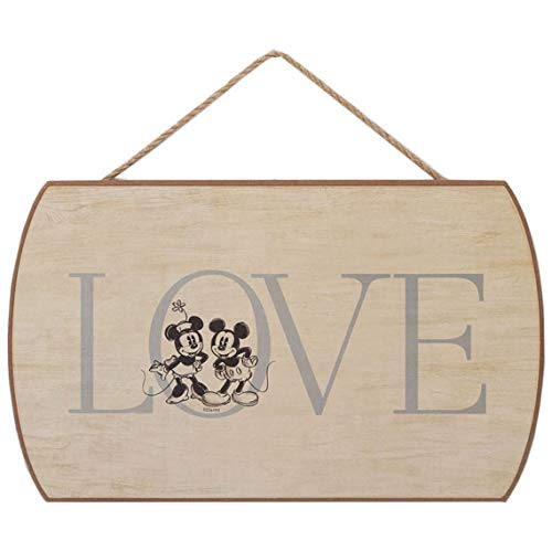 Disney Mickey Mouse and Minnie Mouse Love Hanging Wood Wall Decor - Cute Mickey and Minnie Sign for Home Decorating