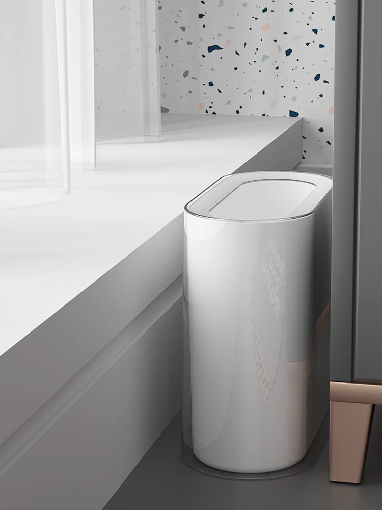 Ieek Small Waste Basket Slim Trash Can 3.2 Gallon/12L Clear And White Garbage Can Rectangle Plastic Wastebaskets Container Bin F