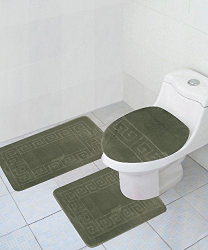 Wpm World Products Mart 3 Piece Bath Rug Set Pattern Bathroom Rug (20X32)Large Contour Mat (20X20) With Lid Cover (Sage)