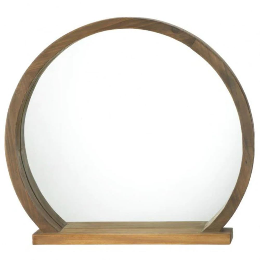 Round Wooden Mirror with Shelf 17.75x2.75x16