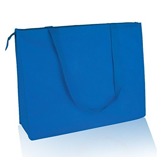 (12 Pack) Set Of 12- Reusable Non Woven Jumbo Zippered Tote Bag (Royal)