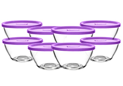 Brezzycloud Set Of 8 Glass Mixing Bowl With Lid B16Fl  435Ml  Transparent Glass (Set Of 8, Lid Color Random)