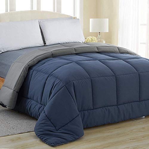 Jaipur Linen All Season Microfiber Reversable Duvet/Ac Comforter/Quilt  Navy Blue Grey  Single Size 60 Inch X 90 Inch