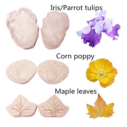 12Set Gumpaste Flower Molds,Fondant Flower Molds, Silicone Veining Molds,Sugar Flower Making Tools For Fondant Chocolate Soap Po