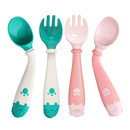 Deejoy Toddler Utensils with Travel Safe Case, Silicone Baby Spoons and Fork Set for Self Feeding, Toddlers Feeding Training Spo
