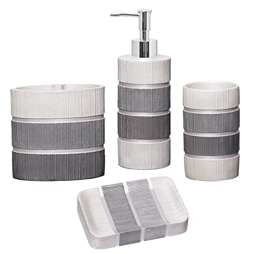 Zahari Home 4Pc Modern Line Modern Bathroom Accessories Set Modern Soap Dispenser, Tumbler, Tooth Brush Holder And Dish Soap Hol