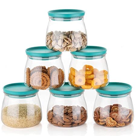 Everyy Plastic Airtight Container Jar Set For Kitchen  900 Ml Set Of 6 Made In India (900 Ml Green6)