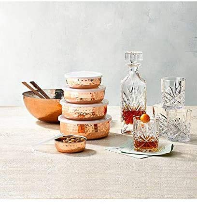 Godinger 5 Piece Hammered Copper Plated Stackable Storage Bowl Set With Airtight Lids
