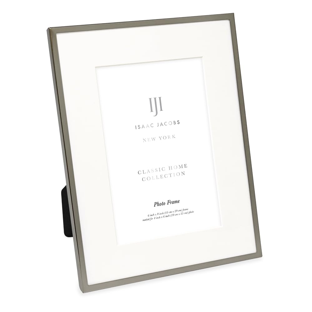 Isaac Jacobs 6x8 (Matted 4x6) Pewter Metal Picture Frame, Classic Metal Photo Frame Made For Tabletop & Hanging Display, Home an