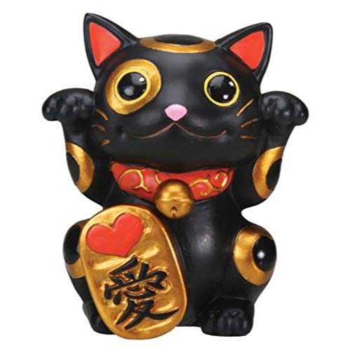 Black Maneki Neko Money Lucky Cat Chinese Japanese Statue