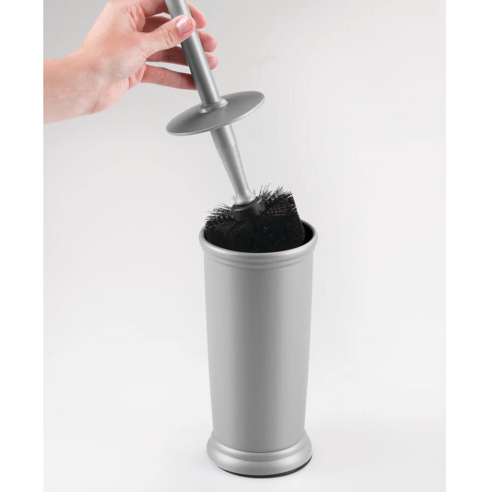 mDesign Toilet Bowl Brush and Holder - Covered Bathroom Toilet Brush - Standing Toilet Bowl Scrubber in Modern Holder - Compact  Space Saving  Deep Cleaning Brush for Toilet - Hyde Collection - Gray