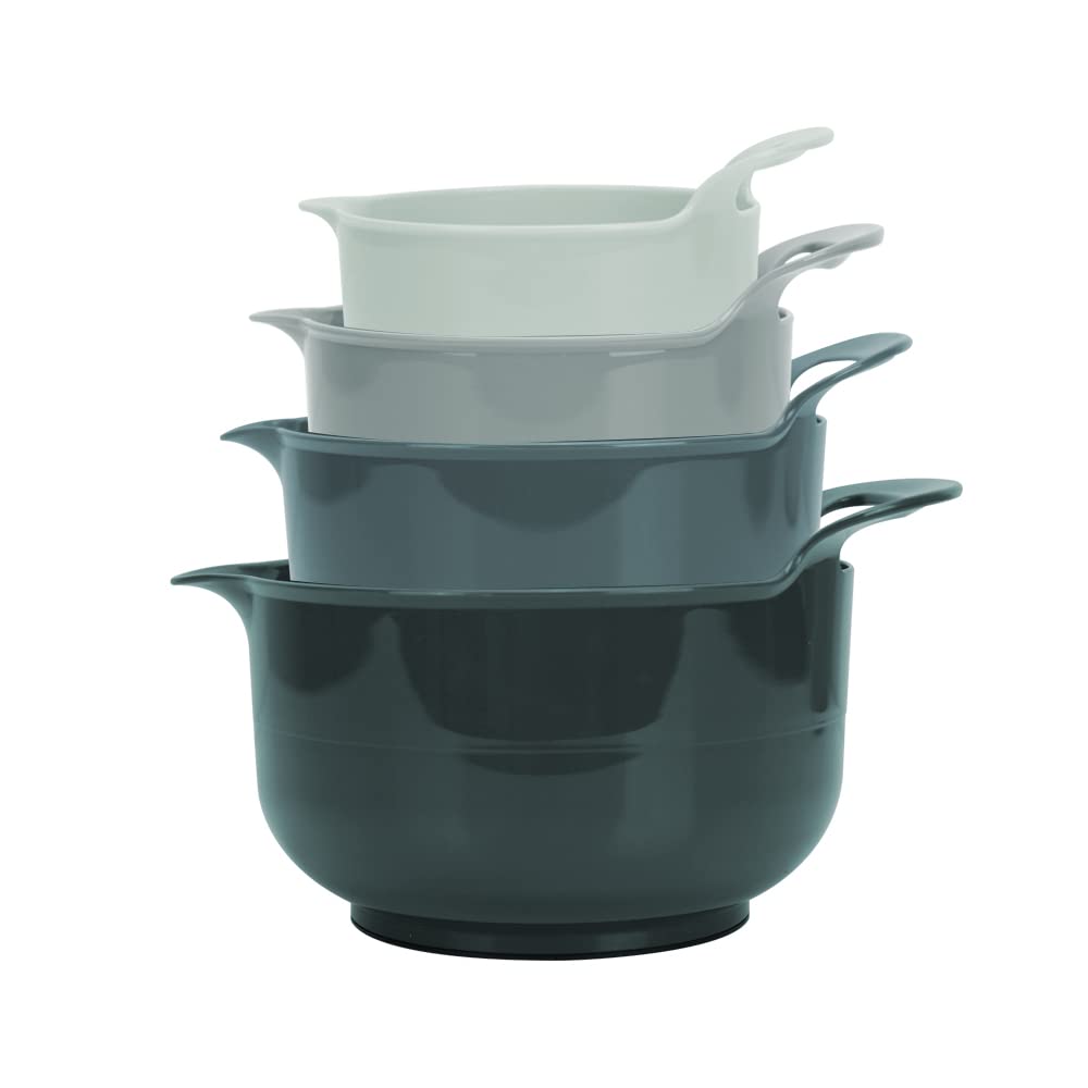 Boxedhome 4 Pack Nesting Mixing Bowl With Pour Spout And Handle, Bpa Free Microwave & Dishwasher Safe(Green, 4 Pack With Handle)