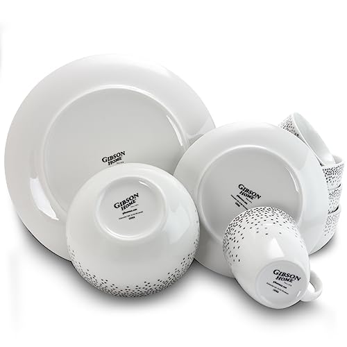 Gibson Platinum Dots 16 Piece Round Ceramic Dinnerware Set