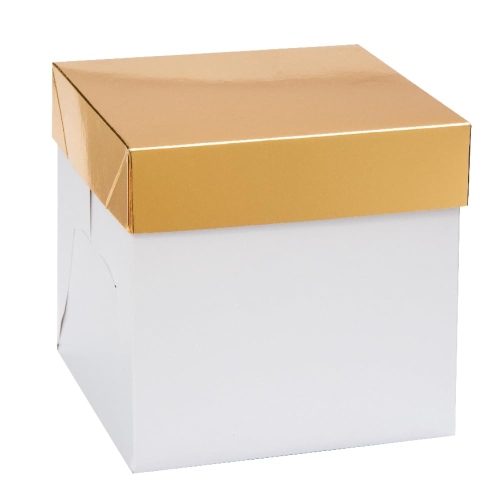 Decora, 0339445 Panettone Box with Automatic Bottom 20 x 20 x 20 H cm, with Gold Lid, Perfect for Packaging High or Low Panetton