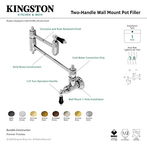 Kingston Brass KS3105PKL Duchess Wall Mount Pot Filler  Oil Rubbed Bronze