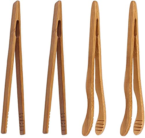 Catchex Bamboo Toaster Tongs For Toast, Bread, Tea Bag Squeezer, Pickles And Other Small Food Items (7, Reusable, Pack Of 4)