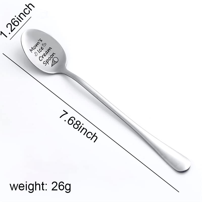 Mom Birthday Gifts From Daughter Son, Ice Cream Lover Gifts Spoon, Funny Moms Ice Cream Spoons Engraved Stainless Steel Spoon Fo