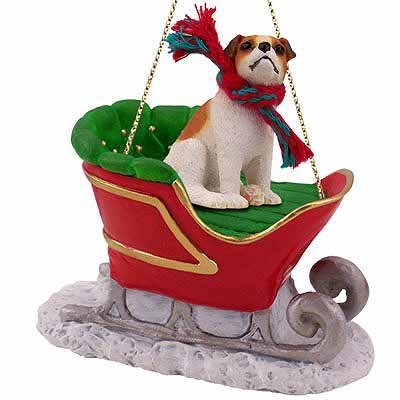 Jack Russell Terrier Sleigh Ride Christmas Ornament Brown-White Smooth Coat - Delightful!