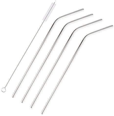 Reusable Straws - Set Of 4 - Stainless Steel With Cleaning Brush - Eco-Friendly And Practical - Fits Any Brand Tumbler Or Cup Fr