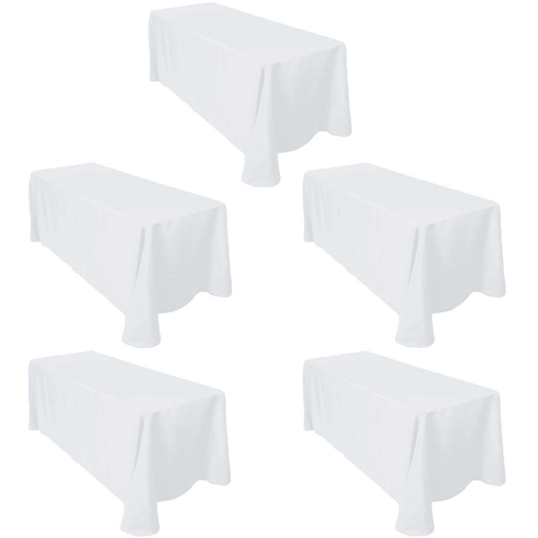 Ltc Linens 5-Pack White Rectangular Tablecloths 90 In X 132 In With Rounded Corners - Ideal For 6 Ft Table With Floor-Length Dro