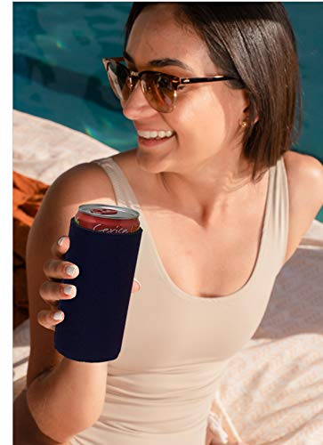 Kropsis Collapsible 12 Oz Slim Can Cooler Sleeves Blank Fabric Scuba Foam (Black, 12)