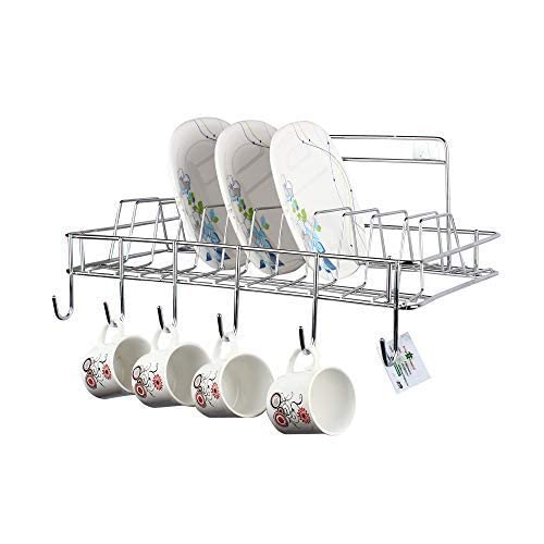 12For Collection Wall Hanging Stainless Steel Cup & Saucer Holder, Plate Organizer Space Kitchen Saving Rack Utensil Kitchen Rac
