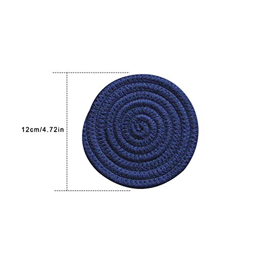 Gracelife 6Pcs Cup Mat Pure Cotton Thread Weave Round Drink Hot Pads Mats Set Absorbent Scald-Proof Drink Coasters (Royal Blue)