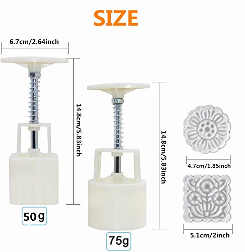 Accfore 2 Pack Mooncake Mold Press With 10 Stamps,Round Flower And Square Flower Decoration Tools For Moon Cake Baking Diy Cooki