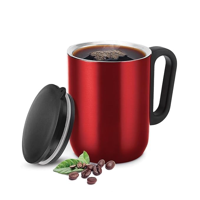 ORLUXE Stainless Steel Metallic Inner Coffee Mug with LeakProof Lid | 300 ml Insulated Tea & Coffee Cup with Comfortable Handle