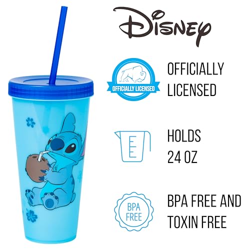 Silver Buffalo Disney Lilo And Stitch Angel Coconut Flowers 2 Pack Color Change Plastic Tumbler, 24-Ounce