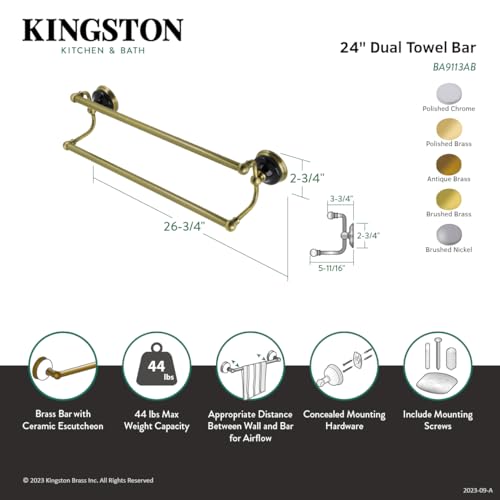 Kingston Brass BA9113BB Water Onyx 24 in. Dual Towel Bar  Brushed Brass