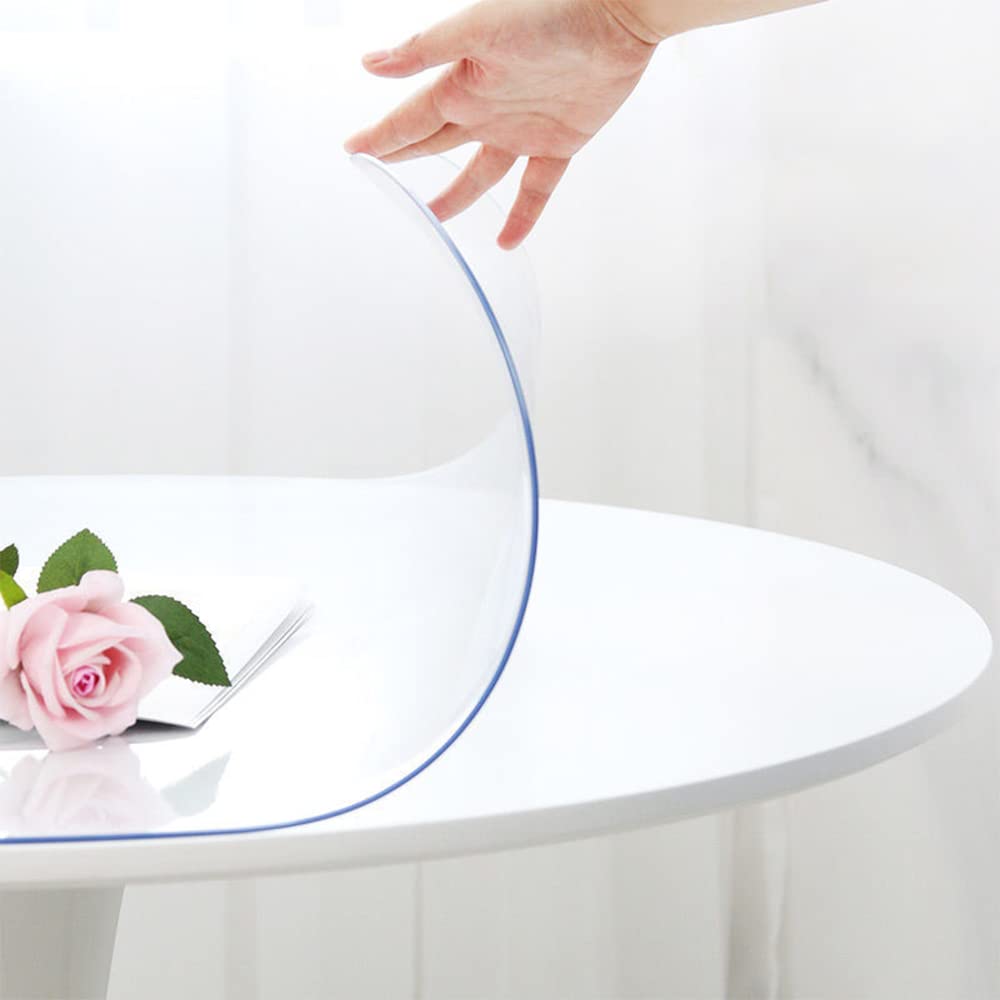 32 Inch Round Clear Dining Room Table Cover Easy Clean Waterproof Plastic Vinyl Table Cloth Protector Wood Furniture Surface Pro
