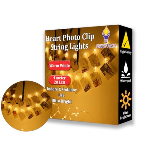 Fizzytech Photo Clip Led String Lights Perfect For Photo Hanging Birthdays Festivals Weddings Parties & Home (Heart Shape Clip 2