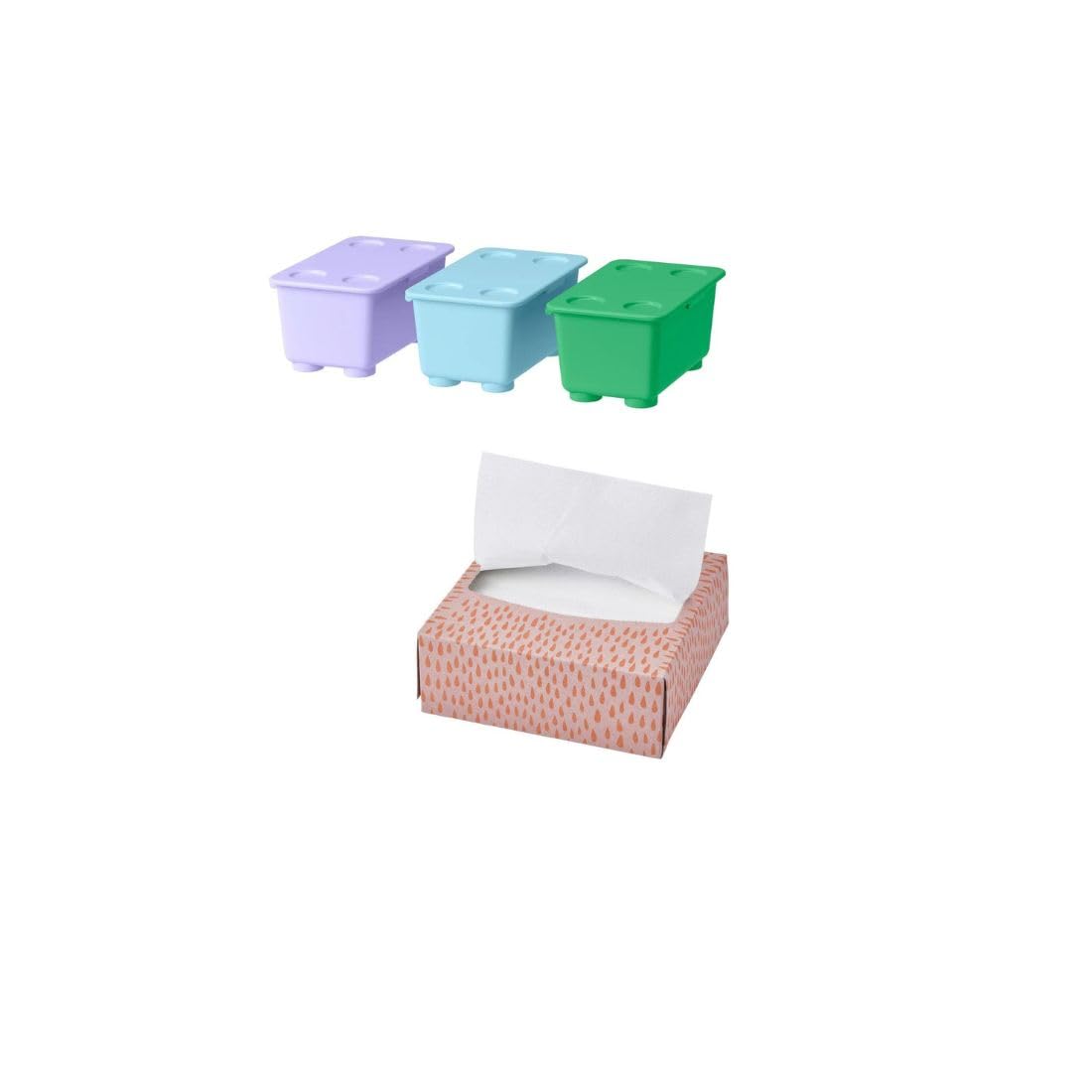 Ikea Glis Storage Box With Lid, Green/Light Purple/Blue, 17X10 Cm With Paper Napkin, Patterned Light Pink/Orange, 16X32 Cm(100 P