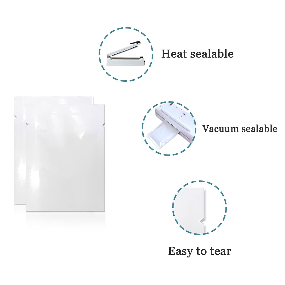 Pabck 500 Pieces White Metallic Mylar Foil Open Top Sealable Bags 2.4X3.5 Inch (2X3.1 Inch Inner Size) Vacuum Heat Seal Pouches