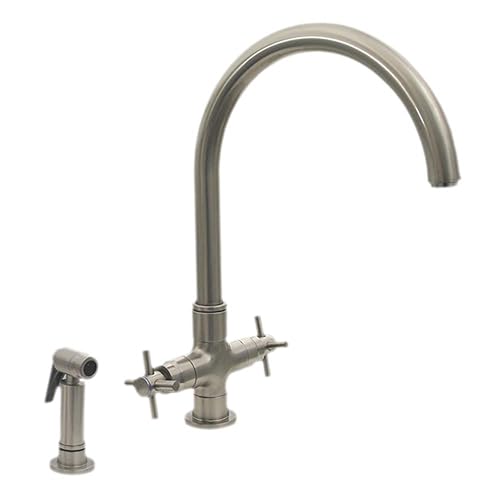 Whitehaus 3-03954Ss85-Bn-Pvd Luxe+ 10 14-Inch Dual Handle Faucet With Gooseneck Swivel Spout Cross Style Handles And Solid Brass