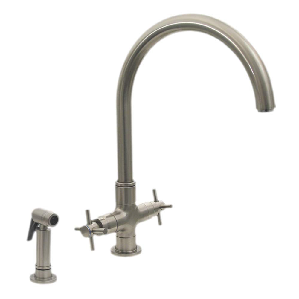 Whitehaus 3-03954Ss85-Bn-Pvd Luxe+ 10 14-Inch Dual Handle Faucet With Gooseneck Swivel Spout Cross Style Handles And Solid Brass